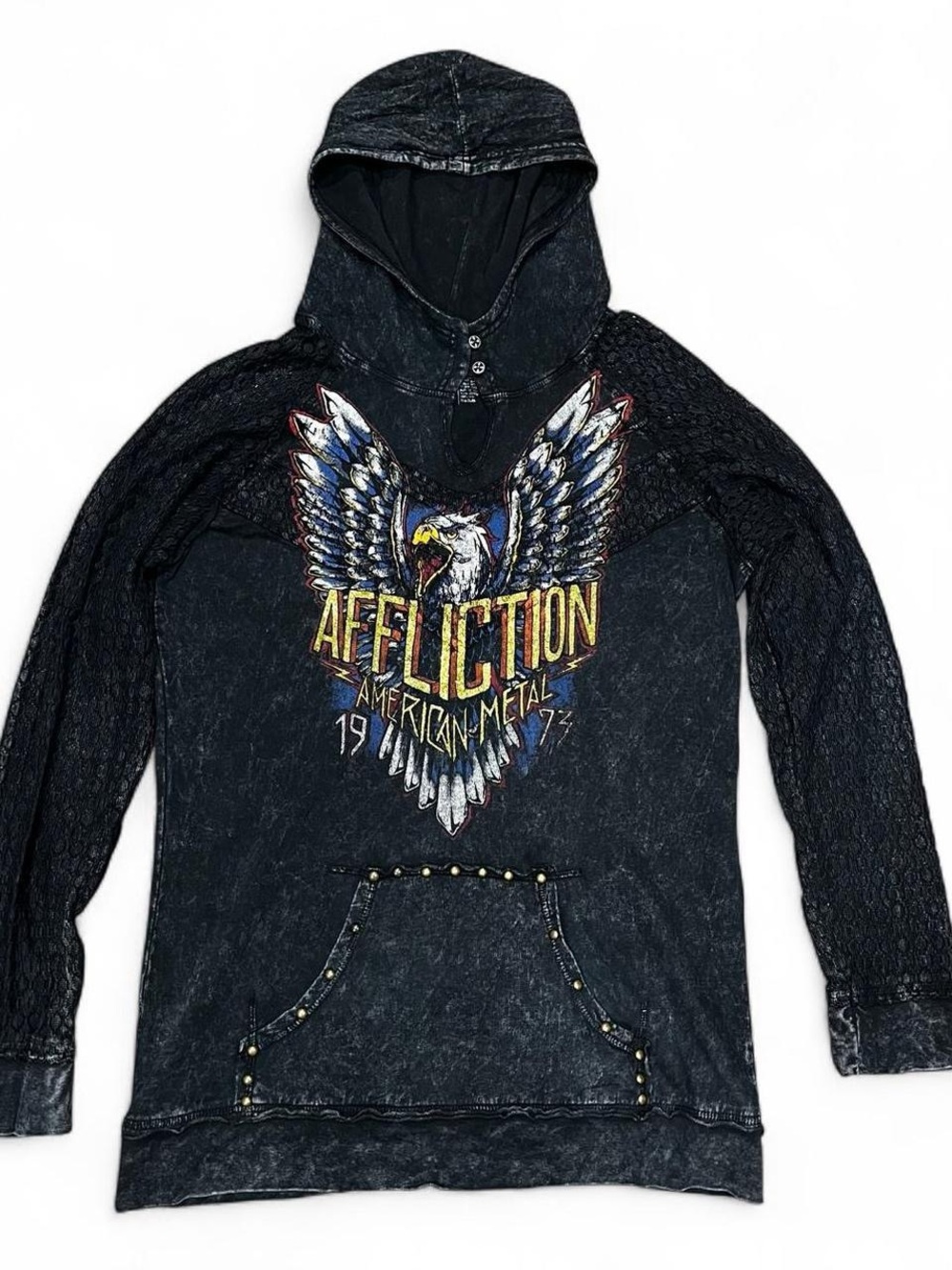 Affliction Black Hooded Sweatshirt with Eagle Graphic